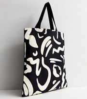 New Look Black Squiggle Canvas Tote Bag